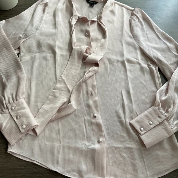RW&Co Pearl Pink Button-Down Blouse with Neck Tie - Picture 10 of 12